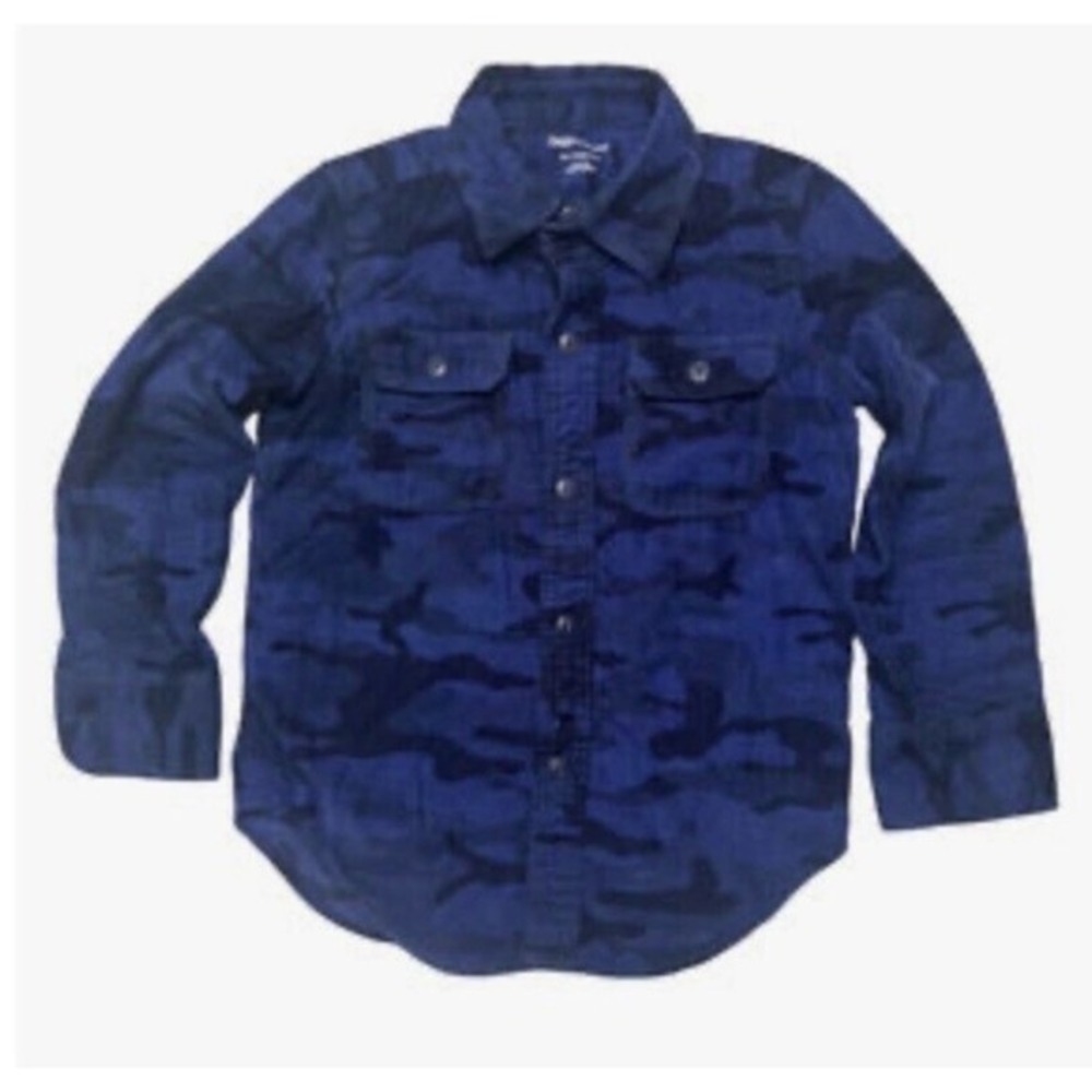 GAP Kids Blue Camo Long Sleeve Button Down Boy Shirt‎ Size XL